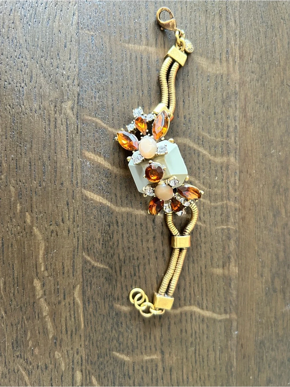 J. Crew gold tone crystal gemstone chain link statement bracelet